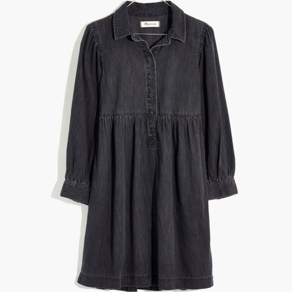 Madewell Denim Babydoll Button Front Shirtdress in Washed Black Size Medium Boho - Picture 3 of 12